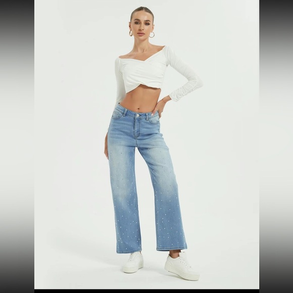 NWT Paola Riboni High Waist Rhinestone Jeans size M - Picture 4 of 13